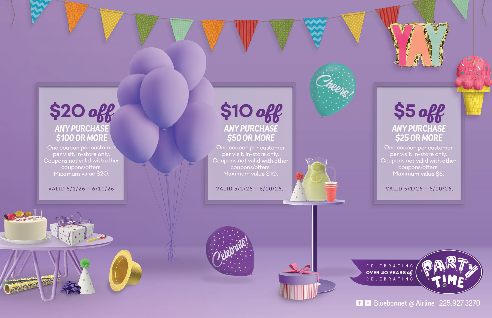 may coupon may coupon- 20 dollars off 100 dollars, 10 dollars off 50 dollars, 5 dollars off 25 dollars